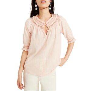 EUC Madewell Smocked Peasant Tie Front Blouse